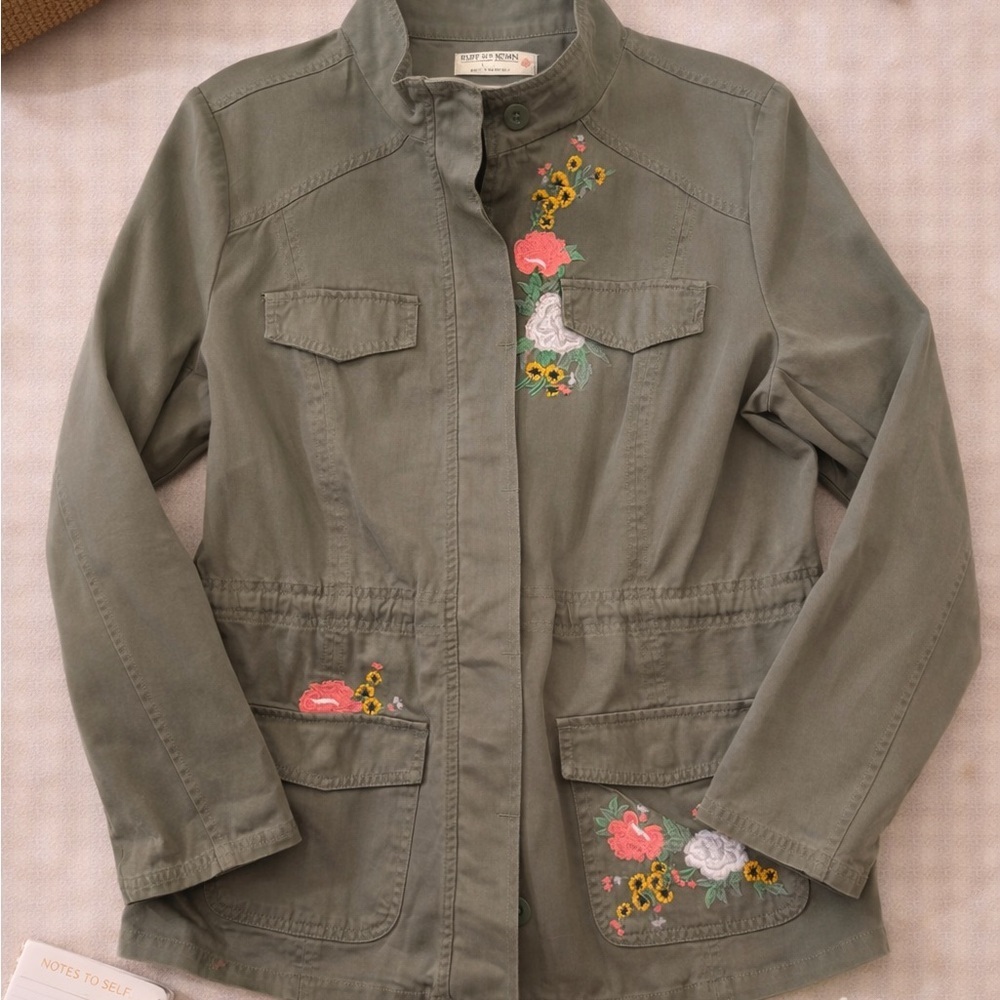 🌸 Ruff Hewn Olive Green Embroidered Utility Jacket Size Large